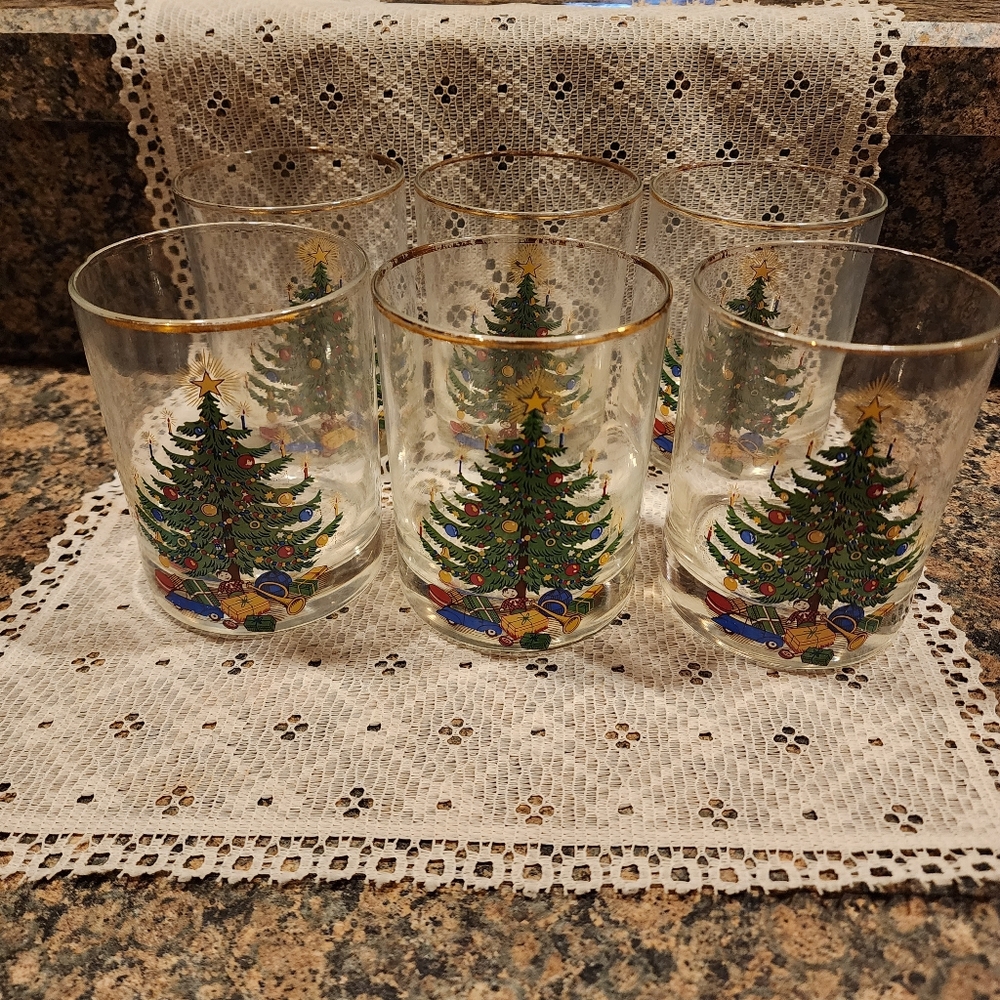 Modern Brand Old Fashioned Christmas Tree Lowball Tumblers 10 oz, Set of 6